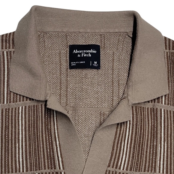 Abercrombie & Fitch Men’s M Tan Textured Knit Polo Shirt Short Sleeve Retro - Picture 6 of 7